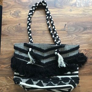 Zara Black and White Large Beach Bag